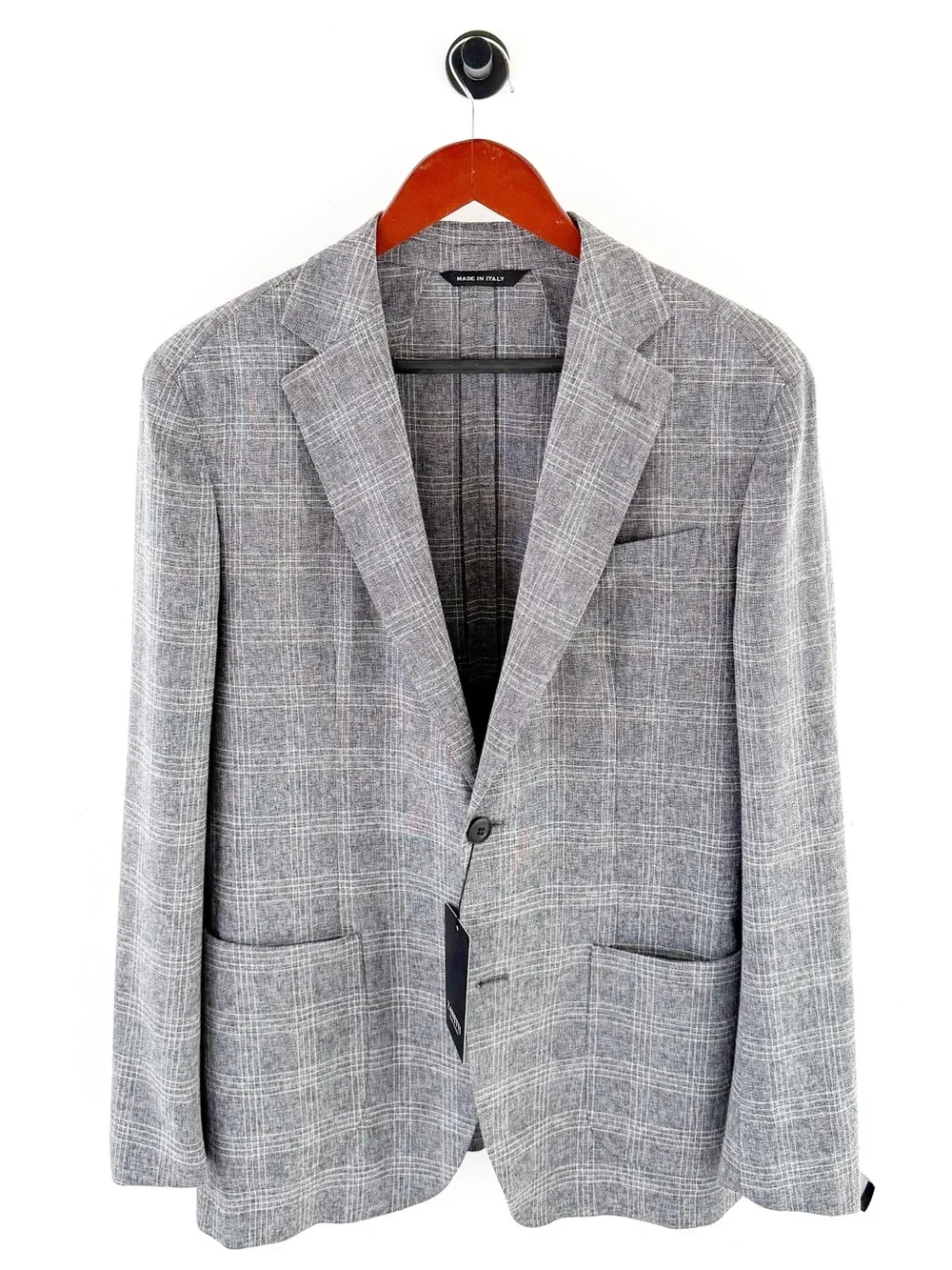 NWT New Zanetti Italian Wool Gray Plaid Sport Coat Windowpane Unstructured 40R